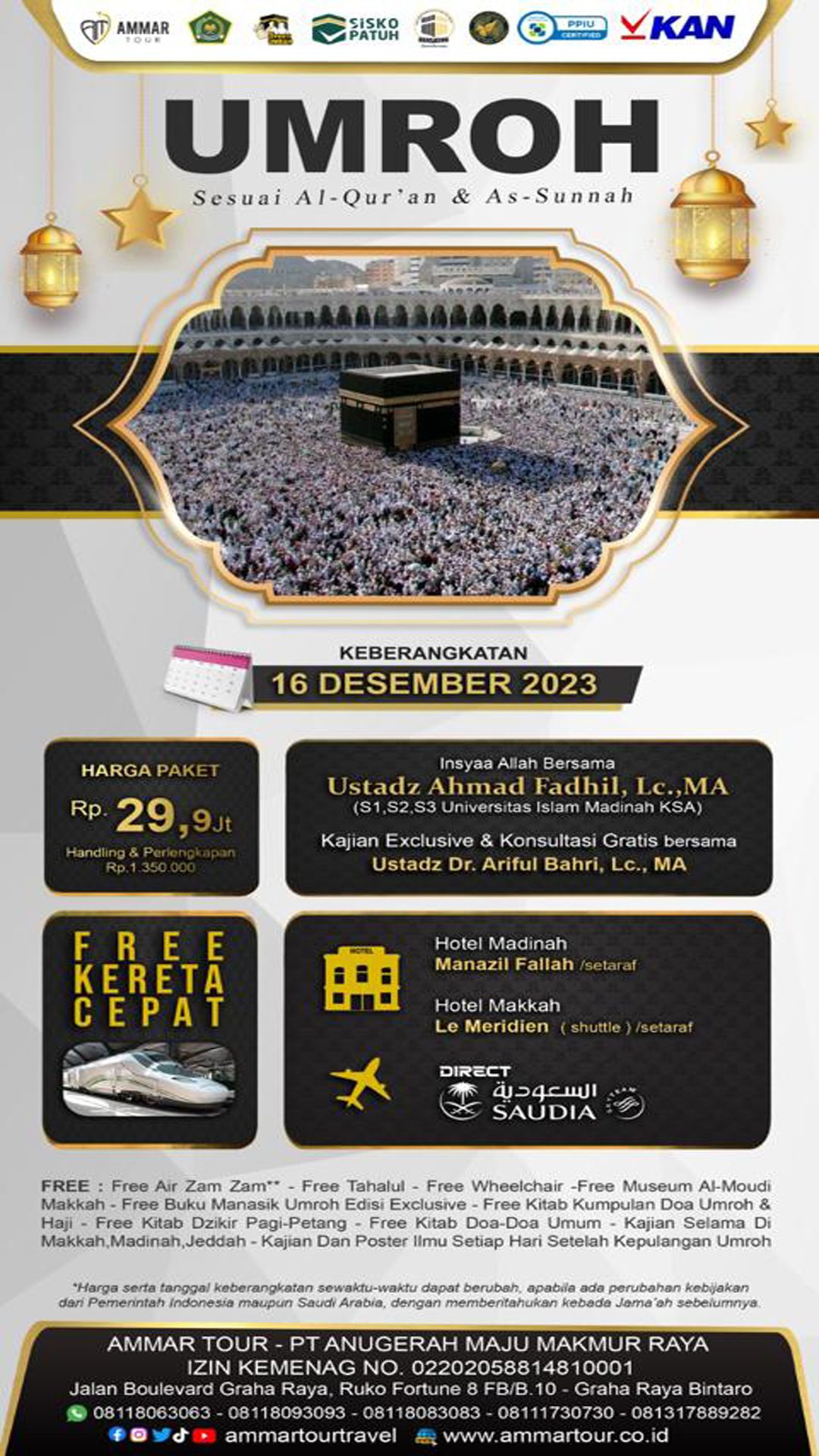 Paket Umroh 16 Desember 2023 Ammar Tour Dan Travel