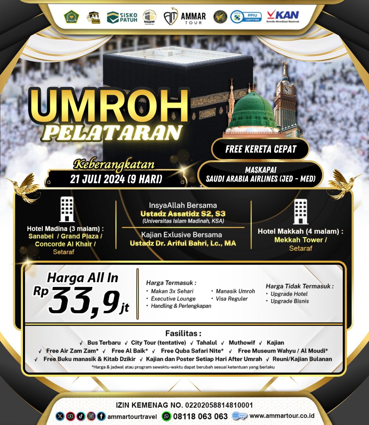 Umroh Pelataran Berangkat 21 Juli 2024 Ammar Tour Dan Travel